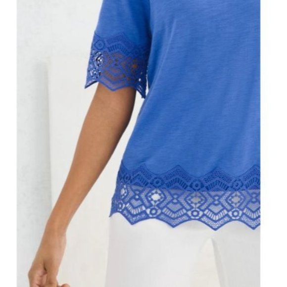 Lace Trim Cotton-Slub Tee - Picture 2 of 3